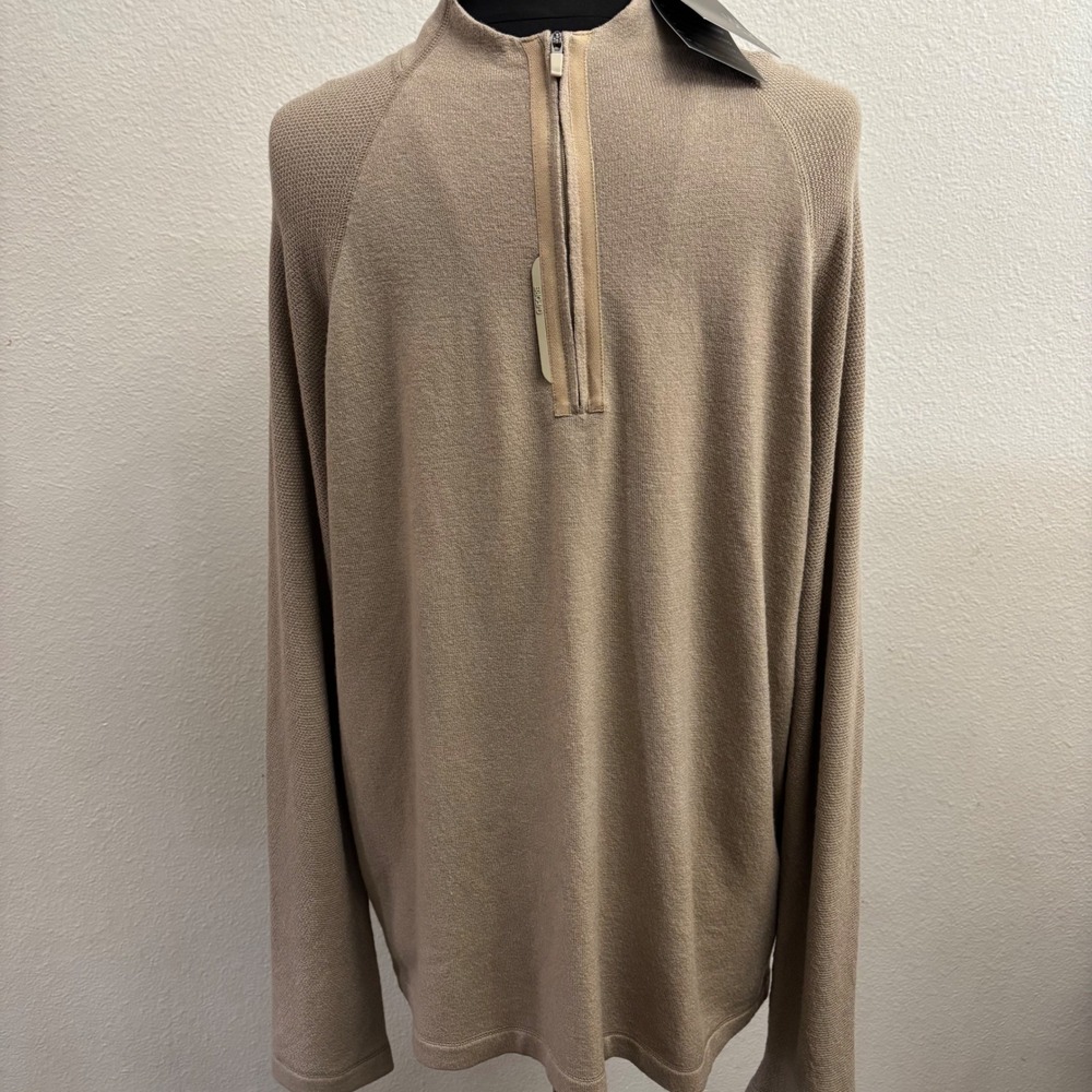 G/FORE Mens L Dune Tan Quarter Zip Wool Pullover NEW Business Office Casual